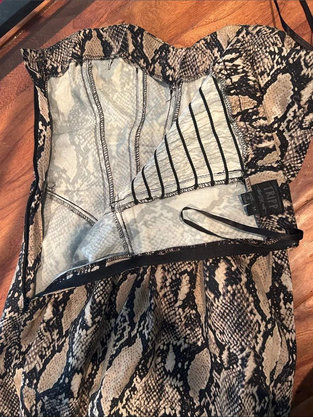 Y2K Tripp NYC Vintage Snakeskin Printed Corset Lined Strapless Midi Size Medium - Picture 8 of 11